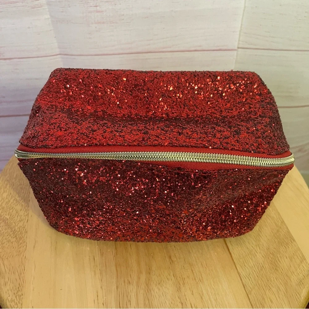 Red Glitter with Gold Snowflake Cosmetic Makeup‎ Bag